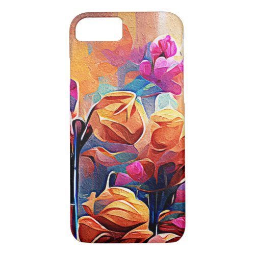 Floral Abstract Art Orange Red Blue Flowers iPhone 87 Case