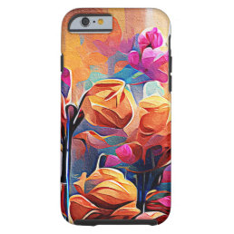 Floral Abstract Art Orange Red Blue Flowers Tough iPhone 6 Case