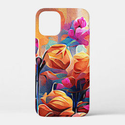 Floral Abstract Art Orange Red Blue Flowers iPhone 12 Mini Case