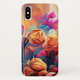 Floral Abstract Art Orange Red Blue Flowers iPhone XS Case