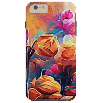 Floral Abstract Art Orange Red Blue Flowers Tough Iphone 6 Plus Case by OniArts at Zazzle