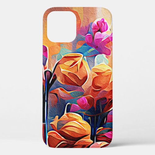 Floral Abstract Art Orange Red Blue Flowers iPhone 12 Case