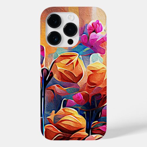 Floral Abstract Art Orange Red Blue Flowers Case_Mate iPhone 14 Pro Case