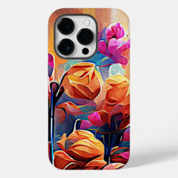 Floral Abstract Art Orange Red Blue Flowers Case-Mate iPhone 14 Pro Case
