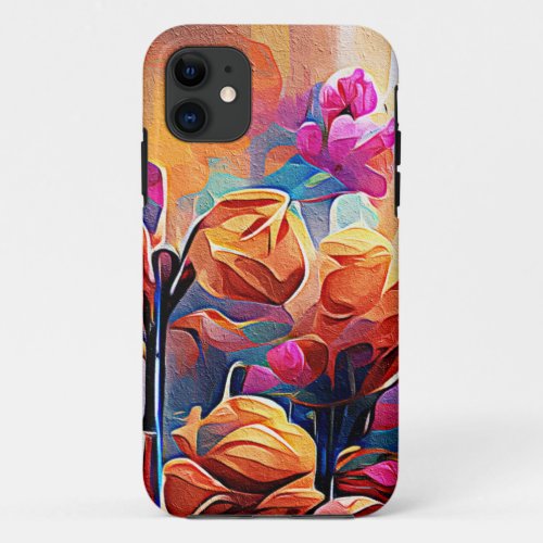 Floral Abstract Art Orange Red Blue Flowers iPhone 11 Case
