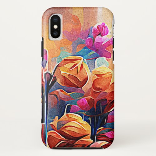 Floral Abstract Art Orange Red Blue Flowers iPhone XS Case
