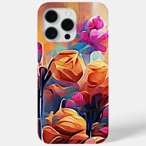 Floral Abstract Art Orange Red Blue Flowers iPhone 15 Pro Max Case