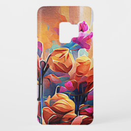 Floral Abstract Art Orange Red Blue Flowers Case-Mate Samsung Galaxy S9 Case