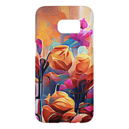 Floral Abstract Art Orange Red Blue Flowers Samsung Galaxy S7 Case