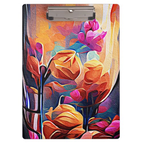 Floral Abstract Art Orange Red Blue Flowers Clipboard