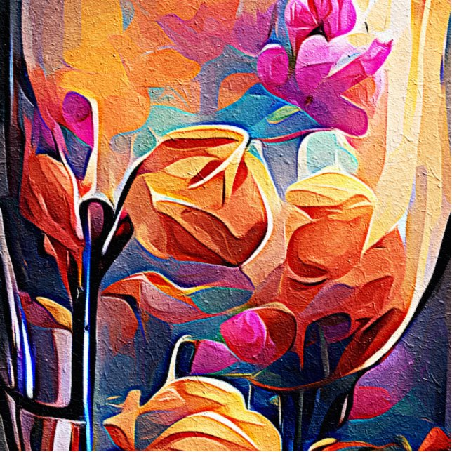 Floral Abstract Art Orange Red Blue Flowers Cutout (Front)