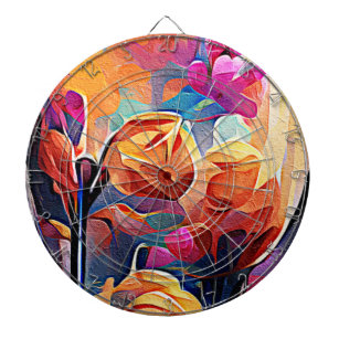 Floral Abstract Art Orange Red Blue Flowers Dart Board