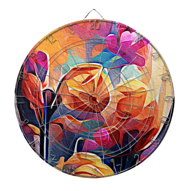 Floral Abstract Art Orange Red Blue Flowers Dart Board (Front)