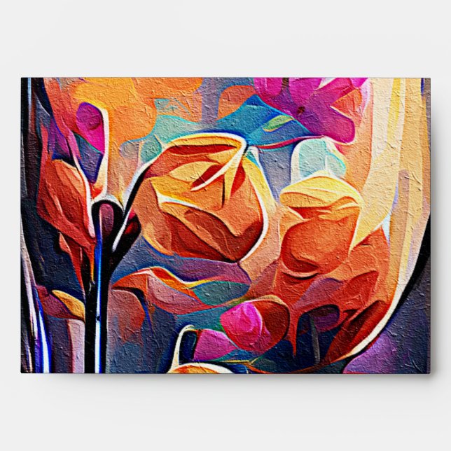Floral Abstract Art Orange Red Blue Flowers Envelope (Front)