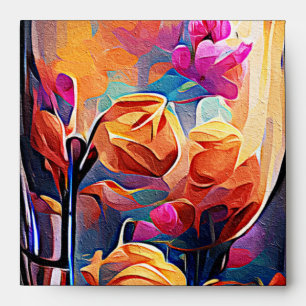 Floral Abstract Art Orange Red Blue Flowers Envelope
