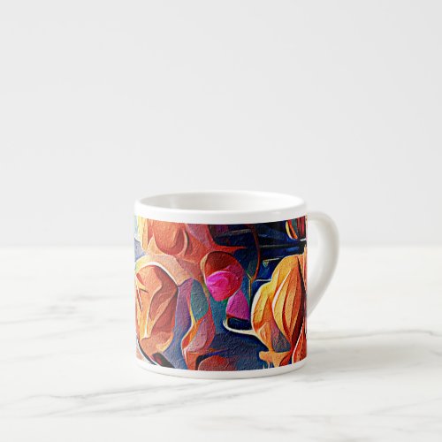 Floral Abstract Art Orange Red Blue Flowers Espresso Cup