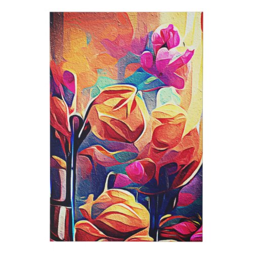 Floral Abstract Art Orange Red Blue Flowers Faux Canvas Print