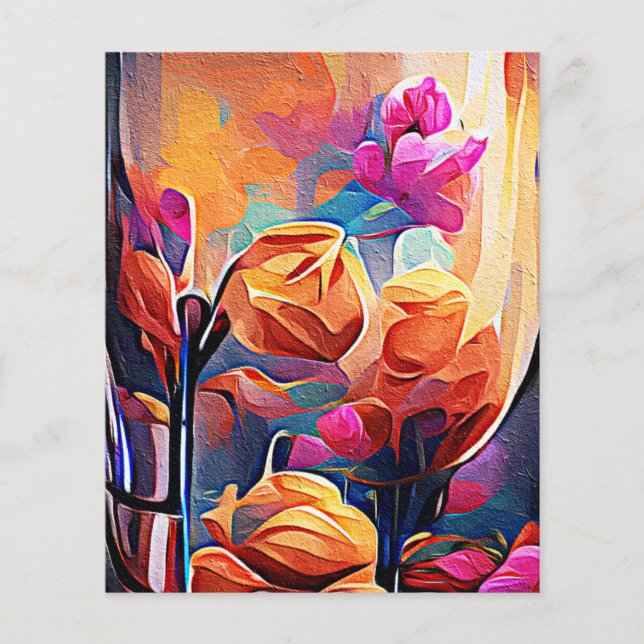 Floral Abstract Art Orange Red Blue Flowers Flyer (Front)