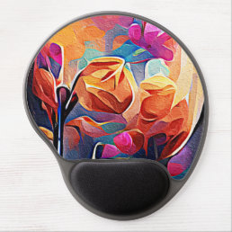 Floral Abstract Art Orange Red Blue Flowers Gel Mouse Pad