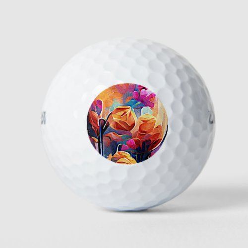 Floral Abstract Art Orange Red Blue Flowers Golf Balls