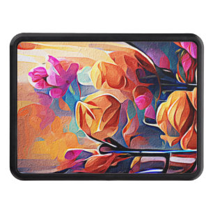 Floral Abstract Art Orange Red Blue Flowers Hitch Cover