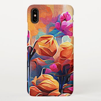 Floral Abstract Art Orange Red Blue Flowers Iphone Xs Max Case by OniArts at Zazzle