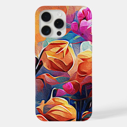 Floral Abstract Art Orange Red Blue Flowers iPhone 15 Pro Max Case