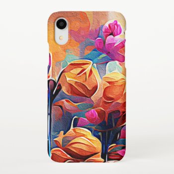 Floral Abstract Art Orange Red Blue Flowers Iphone Xr Case by OniArts at Zazzle