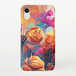 Floral Abstract Art Orange Red Blue Flowers iPhone XR Case