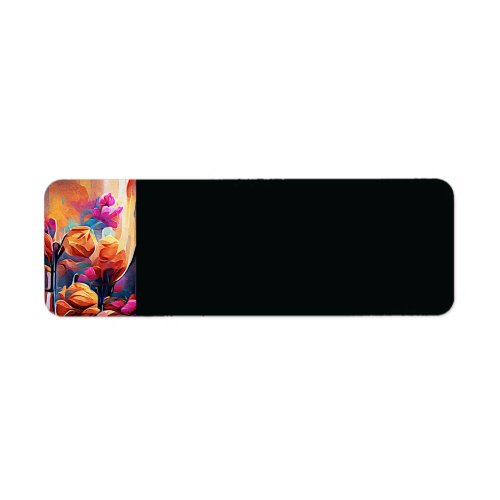 Floral Abstract Art Orange Red Blue Flowers Label