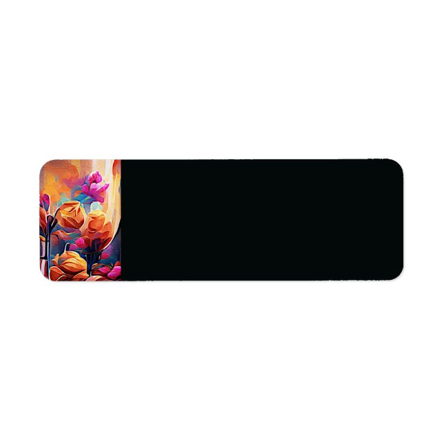Floral Abstract Art Orange Red Blue Flowers Label (Front)