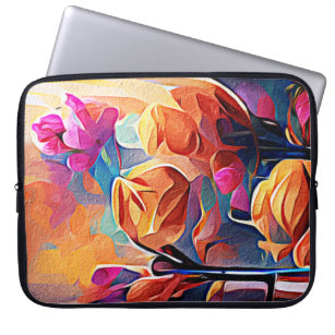 Floral Abstract Art Orange Red Blue Flowers Laptop Sleeve