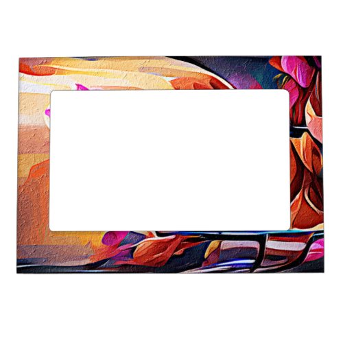 Floral Abstract Art Orange Red Blue Flowers Magnetic Frame