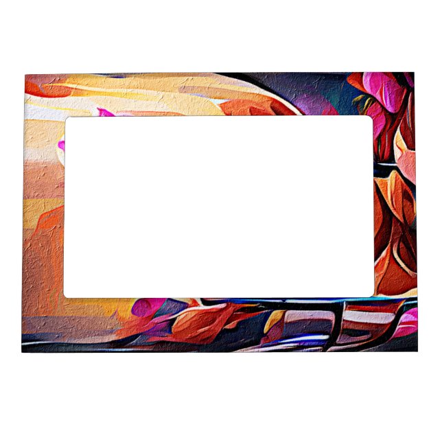 Floral Abstract Art Orange Red Blue Flowers Magnetic Frame (Front)
