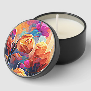 Floral Abstract Art Orange Red Blue Flowers Mini Candle Favors