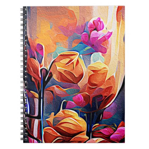 Floral Abstract Art Orange Red Blue Flowers Notebook