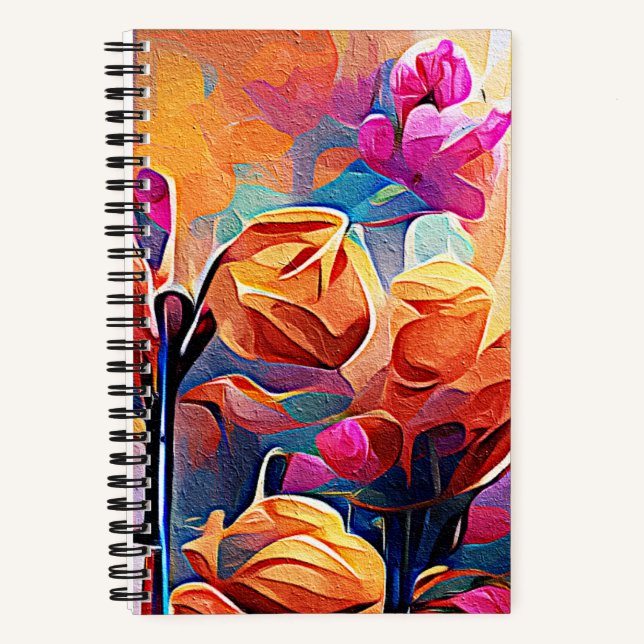 Floral Abstract Art Orange Red Blue Flowers Notebook (Front)