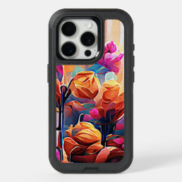 Floral Abstract Art Orange Red Blue Flowers iPhone 15 Pro Case