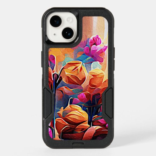 Floral Abstract Art Orange Red Blue Flowers OtterBox iPhone 14 Case
