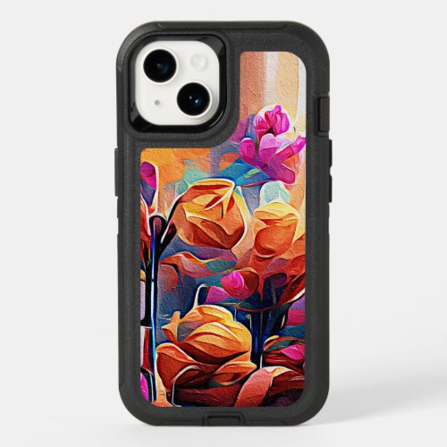 Floral Abstract Art Orange Red Blue Flowers OtterBox iPhone 14 Case