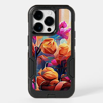 Floral Abstract Art Orange Red Blue Flowers Otterbox Iphone 14 Pro Case by OniArts at Zazzle