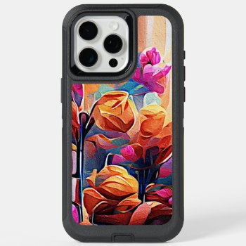 Floral Abstract Art Orange Red Blue Flowers Iphone 15 Pro Max Case by OniArts at Zazzle