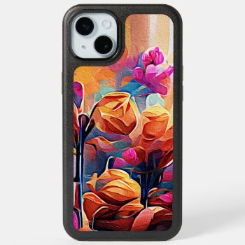 Floral Abstract Art Orange Red Blue Flowers Iphone 15 Plus Case by OniArts at Zazzle