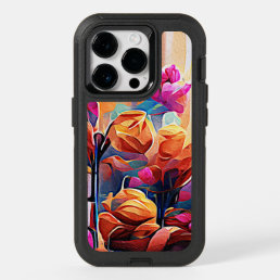 Floral Abstract Art Orange Red Blue Flowers OtterBox iPhone 14 Pro Case