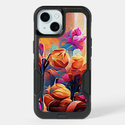 Floral Abstract Art Orange Red Blue Flowers iPhone 15 Case