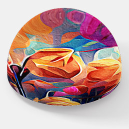 Floral Abstract Art Orange Red Blue Flowers Paperweight