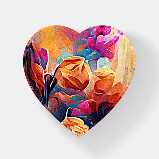 Floral Abstract Art Orange Red Blue Flowers Paperweight (Front)