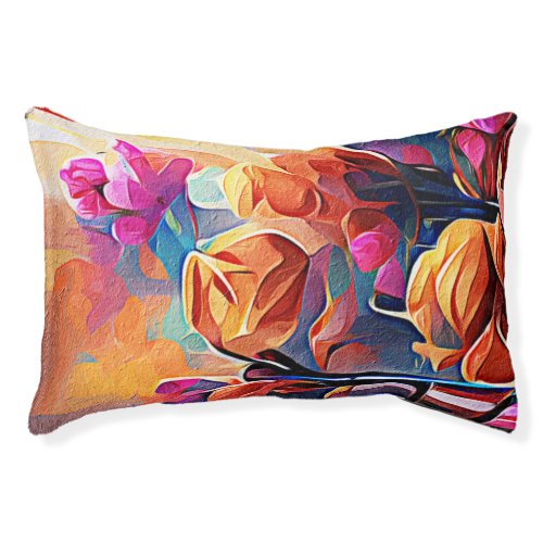 Floral Abstract Art Orange Red Blue Flowers Pet Bed