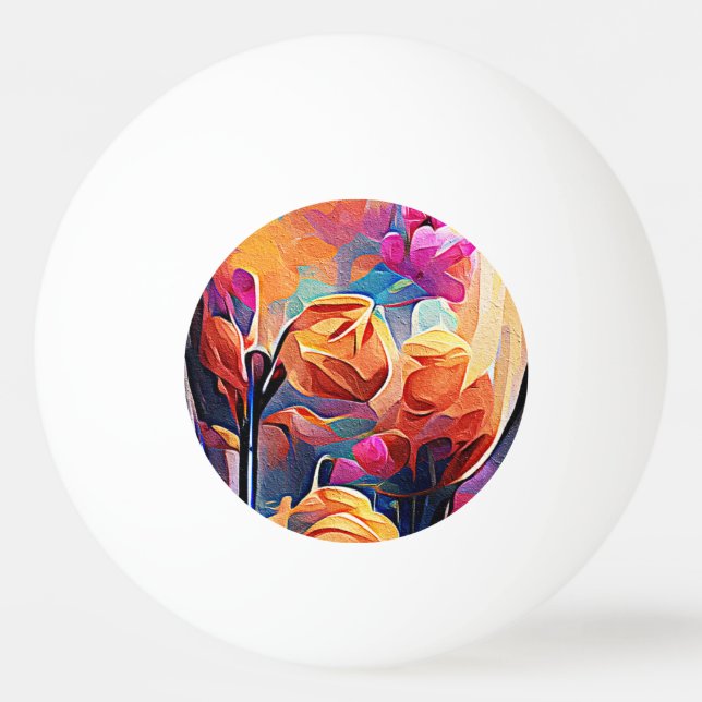 Floral Abstract Art Orange Red Blue Flowers Ping Pong Ball (Front)