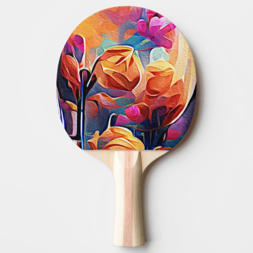Floral Abstract Art Orange Red Blue Flowers Ping Pong Paddle